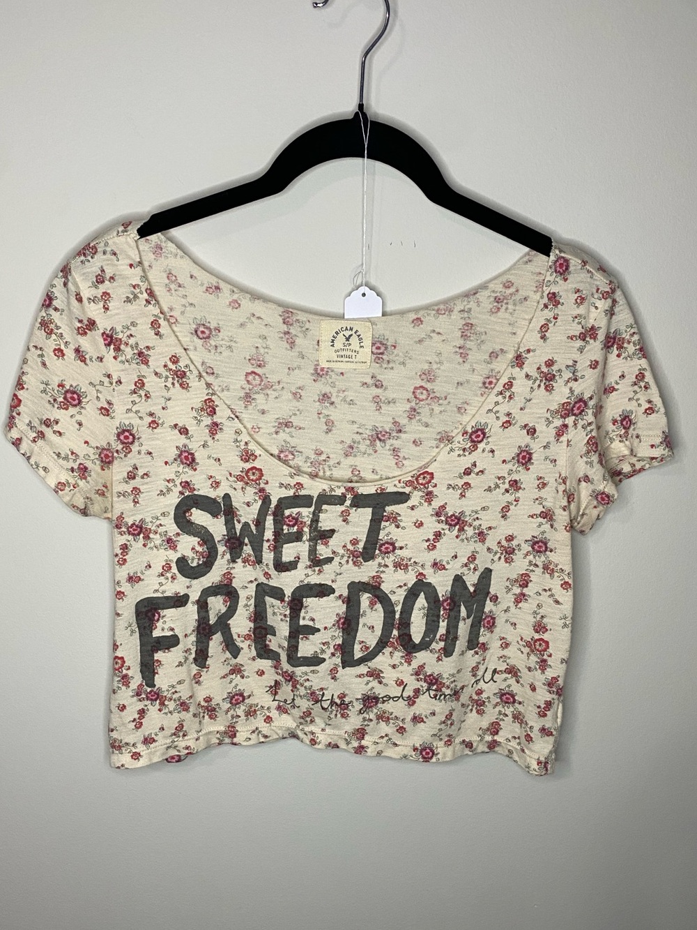 American eagle vintage style floral boho crop baby tee patriotic small